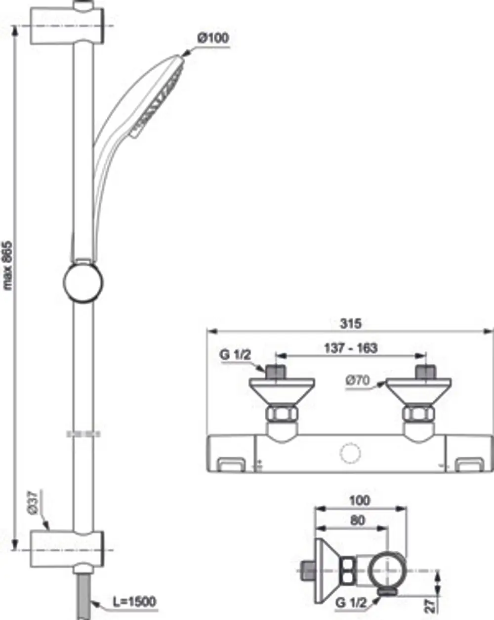 IS-Brausethermostat-AP-Ceratherm-T25-Ausld-80mm-Brausestange-900mm-Chrom-A7204AA gallery number 8
